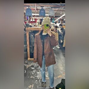 Vintage genuine leather and full fur lined coat